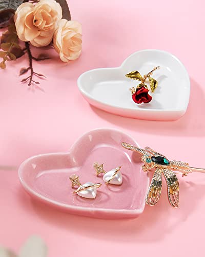 JAMEND CLXP Pink Heart Jewelry Tray, Engagement Wedding Ring Dish Earring Holder for Newlyweds, Sweet Gift for Women, Ceramic. NO ROSE. - color: Pink-Heart