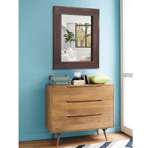 Mirrors for Wall Rustic Wooden Frame Rectangle Mirror Vintage Hanging Mirrors for Bedroom Bathroom Living Room Farmhouse Wall Decor Brown Large 20" x 16 " - color: Tanned, size: 20"L x 16"W