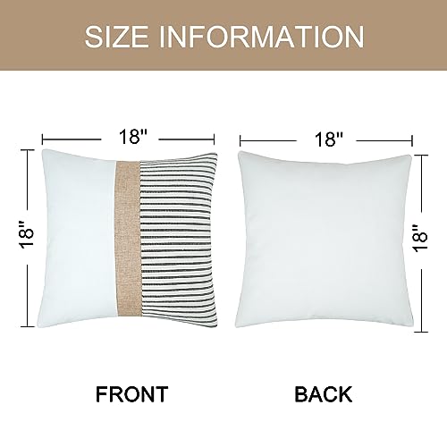 JASEN Farmhouse Pillow Covers 18x18, Modern Accent Square Throw Pillow Covers Set of 2, Black and Beige Striped Patchwork Decorative Pillow Case for Sofa Couch Chair Bedroom - color: Black, size: 18" x 18" (Pack of 2)