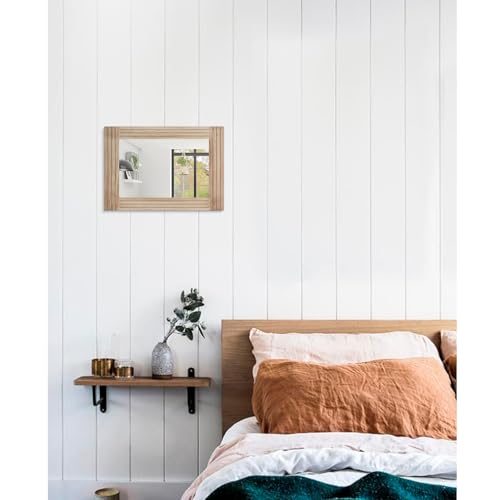 Mirrors for Wall Rustic Wooden Frame Rectangle Mirror Vintage Hanging Mirror for Bedroom Bathroom Living Room Farmhouse Wall Decor Small 16" x 12 " - color: Crude Wood, size: 16"L x 12"W