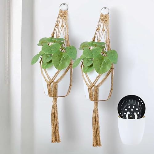 6inch Hanging Planters for Indoor Plants with Self-Watering Pots, Macrame Wall Plant Hanger | Small Macrame Plant Hanger with Pot, Hanging Wall Planter (2 Pack, 6-inch Pots) - size: Large