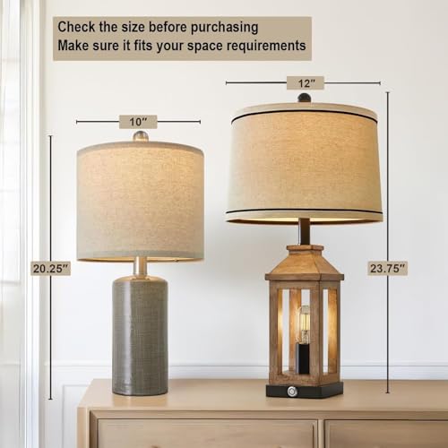 G-SAFAVA 20.25" Small Table Lamps Set of 2 Modern Ceramic Lamps for Living Room Farmhouse Bedside Lamps Boho Lamps for Night Stands Grey Bedroom Lamp Side End Table Lamps - color: Gray
