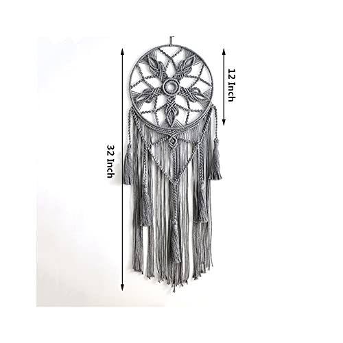 Dream Catcher Tapestry Boho Macrame Cotton Woven Handmade Bohemian Art with Tassel Craft Ornament for Bedroom Living Room Apartment Nursery 12x32 Inch - color: Beige
