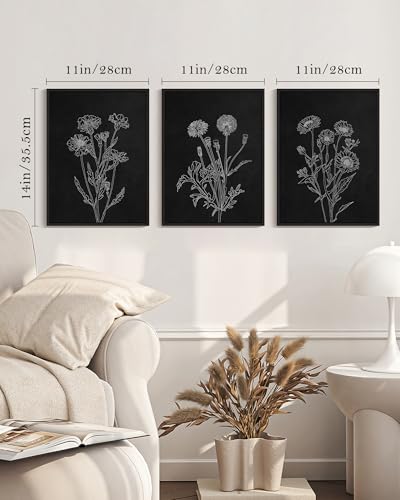 Drsoum Black White Flower Wall Art Vintage Minimalist Floral Wall Hanging Decor Bohemain Botanical Prints Artwork for Office Dining Room Hallway 11x14in Black Framed - color: White Flower, size: 11x14in, Black Framed
