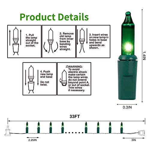 Christmas String Lights, 150 Count 33 FT Incandescent Mini Green Wire Fairy Light, 120V UL Certified Connectable St Patricks Day Tree Lights for Patio, Holiday, Party, Outdoor Indoor Decoration, Green - color: Green