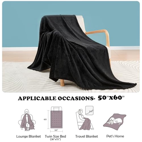 NEWCOSPLAY Super Soft Throw Blanket Black Premium Silky Flannel Fleece Leaves Pattern Lightweight Bed Blanket All Season Use (Black, Throw(50"x60")) - color: Black, size: Throw(50"x60")