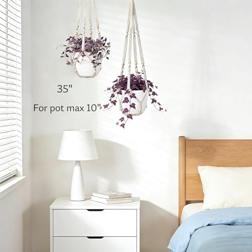 Macrame Plant Hanger for 4-12 Inch Pot Indoor Crochet Hanging Plant Holder Outdoor Boho Home Decor Basket wall Window Rope White Large Long (Ivory) - color: Ivory
