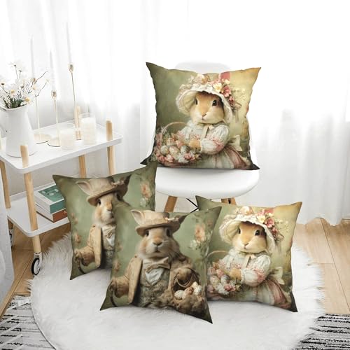 Easter Bunny Throw Pillow Covers 18 X 18 Inch Set of 4 Decorative Cushion Cover Home Decor for Sofa Chair Couch Bedroom Living Room - color: Easter