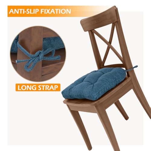 Chair Cushions for Dining Chairs Set of 6, Non Slip Indoor Kitchen Chair Cushions with Ties, Tufted Memory Foam Seat Chair Pads, 17" x 16" x 3", Blue - color: Blue, size: Pack of 6