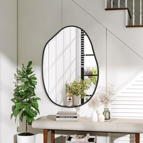 Irregular Wall Mirror, Wall Mirrors Decorative 22"x30" Black Asymmetrical Bathroom Mirrors Aluminum Alloy Frame for Bedroom, Living Room, Cloakroom, Entryway - color: Black, size: 30"L x 22"W