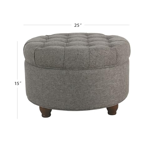 HomePop 25" Button Tufted Round Storage Ottoman - Dark Gray - color: Dark Gray