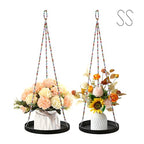 2-Pack Modern Boho Macrame Plant Hanger, 10/11 Inch Metal Hanging Planter Holder for Indoor and Outdoor Home Garden Decor, Black Hanging Plant Shelf for Window, Wall, and Ceiling. (American, 10/11) - style: American