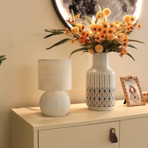 Modern White Small Table Lamp with Cotton Linen Shade, 6.2×6.2×10.4 inch LED Desk Light, One-Button Switch for Bedroom, Living Room, Nightstand, Includes Warm Light Bulb - color: White, size: Pack of 1