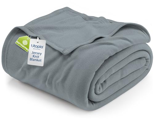 Utopia Bedding Knit Blanket Queen Size (90x90 Inches, Grey) Soft Lightweight Jersey Breathable Sweatshirt Blanket for Bed,Couch & Sofa - color: Grey, size: Queen