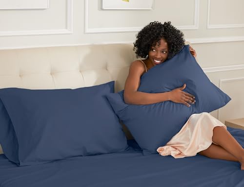 Sunflower Queen Pillowcases Set of 2, 100% Cotton Queen Size Pillow Cases 2, 20×30 inches Crown Blue, Soft and Breathable - color: Crown Blue, size: Queen (20"x30")