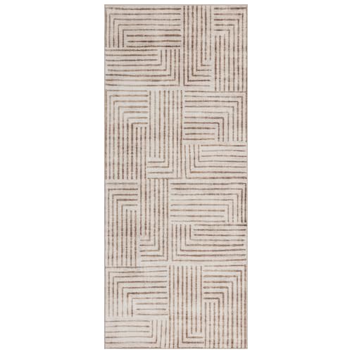 ReaLife Rugs Machine Washable Area Rug Runner - Living Room Bedroom Bathroom Kitchen Entryway Office - Non-Slip Baking Low Pile Stain Resistant Premium - Modern Geometric - Finn - Beige 2'6" x 6' - color: Finn - Beige, size: 2'6" x 6' (Rectangular)