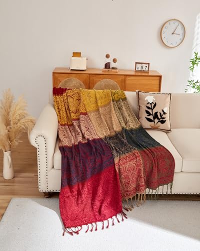 AIVIA Boho Couch Sofa Slipcover Throw Blanket, 2024 Ideal Gifts for Christmas Bohemian Gift for Mom Dad Women Grandma Wife Daughter Sister (87" x 103") - color: Red Yellow Navy Green, size: 87" x 103"