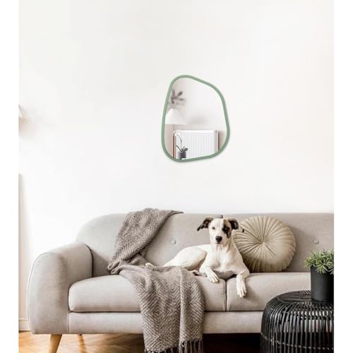 Asymmetrical Mirror for Wall Irregular Wood Frame Modern Unique Wall Mirror Decorative Vanity Bathroom Living Room Bedroom Entryway Hallway Artistic Mirror 14"x10" - color: Green, size: 14"L x 10"W