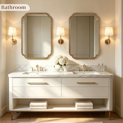 HOMECOOKIN Wood Bathroom Mirror for Wall Decor Arched Rounded Corner Rustic Wood Frame Wall Mirror Home Decorative for Vanity, Living Room, Bedroom, Entryway (24 x 36 inch, Natural) - color: Natural, size: 36"L x 24"W