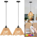 Boho Battery Operated Pendant Lights,Rechargeable Pendant Light with Remote,Rattan Pendant Light Fixtures for Kitchen Island,Boho Hanging Lights for Dining Room Bedroom Hallway Entryway(2 Pack) - size: 9.05 in
