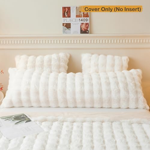 LIFEREVO Fluffy Faux Rabbit Fur Body Pillow Cover, Luxury Ivory Bubble Shaggy Plush Bed Body Pillowcase with Zipper Closure, Long 20"x54" Fuzzy Furry Pillow Case for Adults Kids Girls Teens, Beige - color: Beige