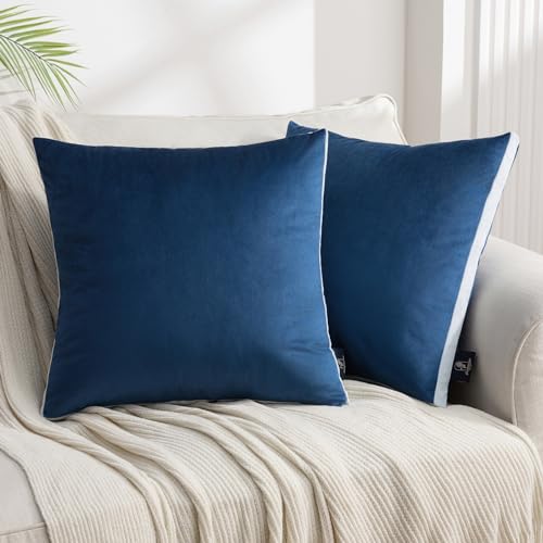 Phantoscope Pack of 2 Velvet Throw Pillow Covers, Decorative Soft Velvet Pillows Accent Double-Sided Gusseted Design, Square Cushion Case for Couch Sofa Bed, Navy Blue, 18 x 18 inches 45 x 45 cm - color: Navy