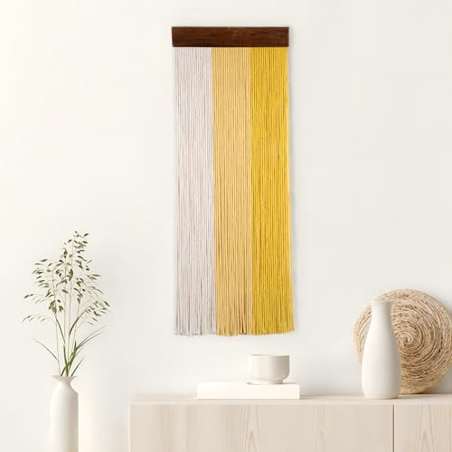 HVEST Yellow Large Macrame Wall Hanging Boho Yellow and Beige Wall Decor Handmade Woven Striped Macrame Wall Art for Living Room Bedroom Office Apartment Yoga Room Home Decor, 31.5L X 11.8W inches - color: Yellow Beige