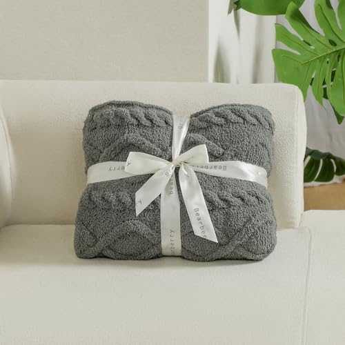 bearberry Plush Fleece Blanket Ultra Cozy & Warm Cable Knit - Machine Washable Throw for Living Room, Bedroom, Office | Lightweight Fuzzy Blanket for Adults, Kids, Pets (Grey, 40”x50”) - color: Cable Knit Grey, size: Kids(40″x50″)