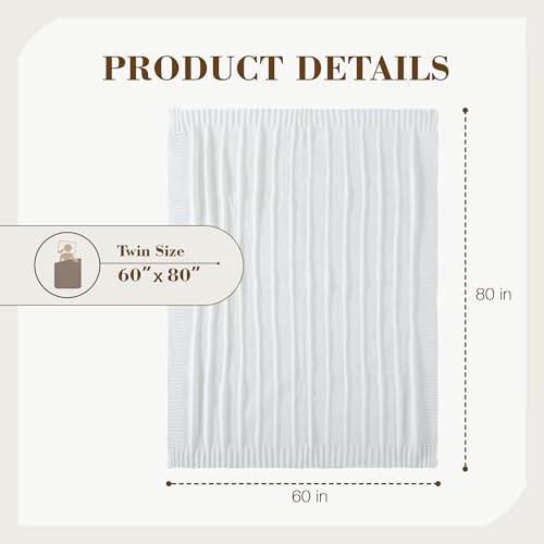 Carriediosa Knit Throw Blanket for Couch 60" X 80" Twin, Soft Cozy Stripe Pattern Cable Knitted Throws Fall Fluffy Textured Solid Home Decor Blankets Couch Cover for Bed Sofa, White - color: White, size: 60" X 80"