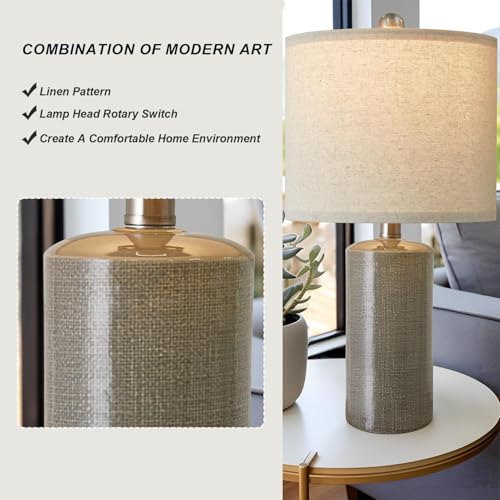 G-SAFAVA 20.25" Small Table Lamps Set of 2 Modern Ceramic Lamps for Living Room Farmhouse Bedside Lamps Boho Lamps for Night Stands Grey Bedroom Lamp Side End Table Lamps - color: Gray
