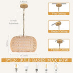 18" Rattan Farmhouse Chandeliers for Dining Room,3-Light Hand-Woven Rattan Chandelier,Fabric Shade Boho Chandelier Pendant Light fixture Drum Chandelier Hanging Lights for Bedroom Kitchen Island - color: 18"-Natural-Chain