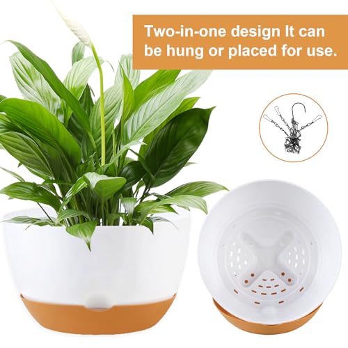 KPUVX 4 Pack Plastic Hanging planters for Indoor Plants,8 Inch Plant Pot Indoor Outdoor Hanging Baskets,Hanging Flower Pots with Drainage Holes and Chain for Garden Porch Plants(White) - color: White, size: 8 inch