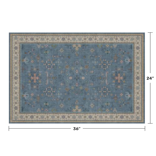 Blue 2x3 Washable Rug for Entryway Indoor, Kitchen Floor Waterproof, Bathroom, Powder Room, Non Slip Low Pile Stain & Fade Resistant, Modern Eclectic Floral Decor - color: Dusty Blue, size: 2' x 3' (Rectangular)