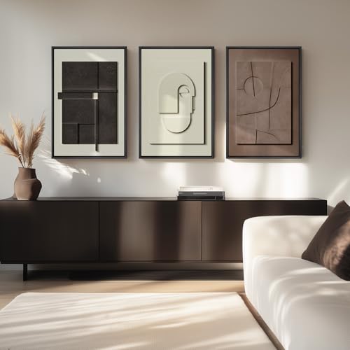 Framed Abstract 3D Textured Wall Art for Living Room, 3 Piece Modern Neutral Artwork for Walls, Brown White Geometric Sandstone Textured Painting for Bedroom, Home Office Decor-Total Size 30x60 Inch - color: Black White Brown, size: 20"w X 30"h X 3pcs