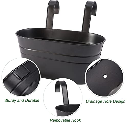 HowRU Metal Iron Flower Pots for Railing Fence Hanging Bucket Pots(5 Pcs) and Hanging Flower Pots Metal Iron Bucket Planter(10 Pcs) (Black) - color: Dark Black
