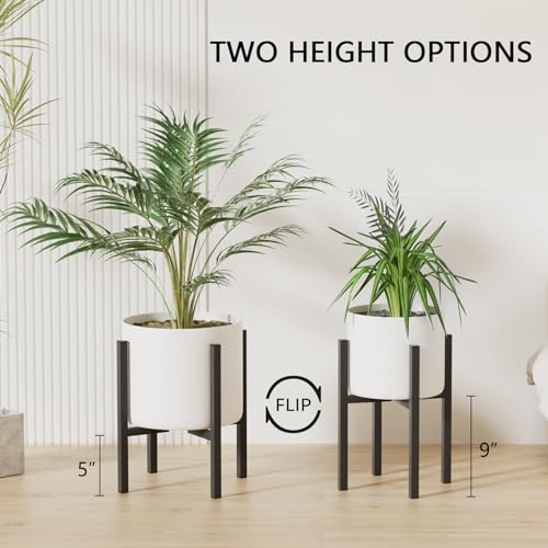 Linpla Adjustable Metal Plant Stand Indoor Outdoor - Fits 8 to 12 Inches Pots - Mid Century Modern Planter Stand Single Floor Flower Pot Holder Home Decor for Gardening Gifts