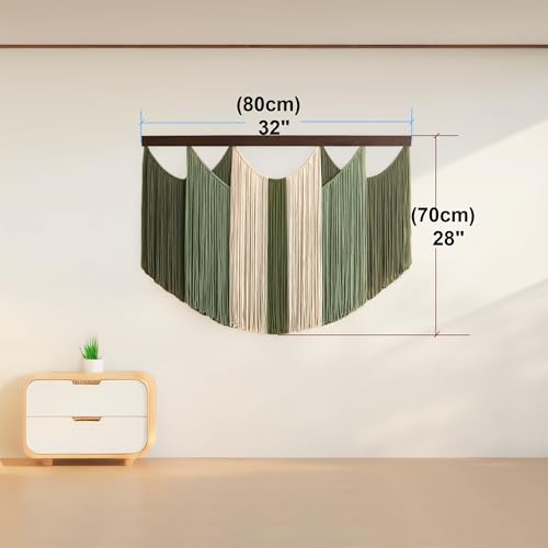 Tie-Dye Macrame Wall Hanging Large Dip Dye Yarn Tapestry Home Boho Wall Decor Ombre Art Headboard Bedroom Living Room Apartment Birthday Gift Xmas,Green with Beige - color: Green With Beige