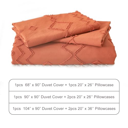 EMME Boho Duvet Cover Queen Size Pumpkin - 3 Pieces Soft & Breathable Tufted Shabby Chic Embroidery Bedding for All Seasons, 1 Duvet Cover with 2 Pillow Shams & Zipper Closure (Pumpkin, Queen) - color: 23 - Pumpkin, size: Queen(90"×90")