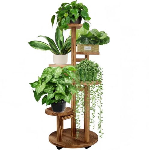 GEEBOBO 5 Tiered Tall Plant Stand for Indoor, Wood Plant Shelf Corner Display Rack, Multi-tier Planter Pot Holder Flower Stand for Living Room Balcony Garden Patio (Brown) - color: 5tier-brown