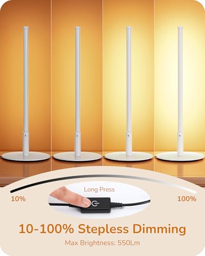EDISHINE LED Table Lamp, Dimmable Bedside Lamp, 3 Color Temperature, Power Cord Touch Switch Desk Lamp, Upgraded Minimal Nightstand Lamp for Bedroom, Living Room, Gift, Metal Finish, Eye Caring, White - color: White
