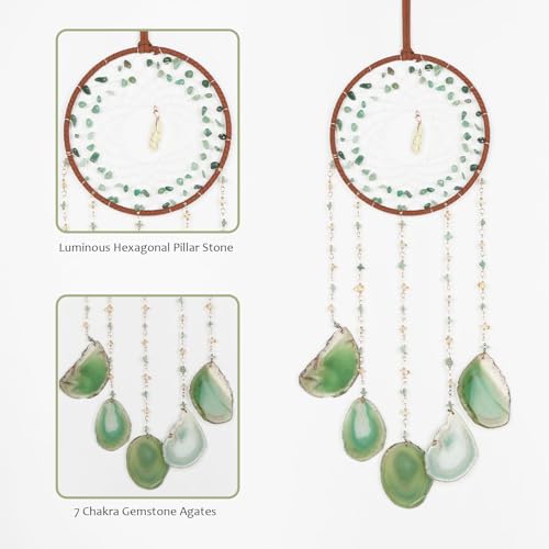 Green Aventurine Gemstone Agate Large Dream Catcher Chakra Dream Catcher with Crystals Handmade Dreamcatcher Wall Decor for Adults Boys Girls Bedroom Garden Bless Gift - color: Green Aventurine