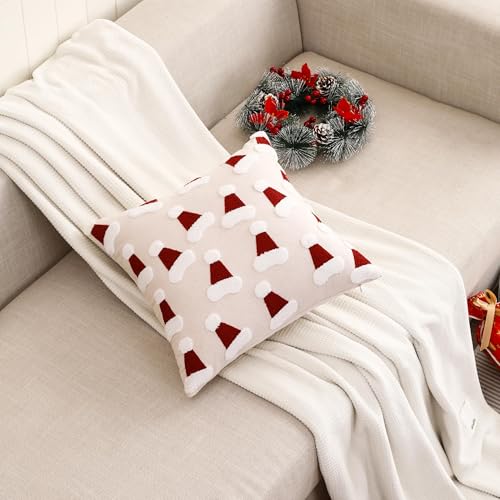 Christmas Tufted Throw Pillow Cover 20 x 20 inch Set of 2 Multiple Xmas Hats Pillow Covers 3D Christmas Party Decor Winter Holiday Cushion Cases for Sofa Couch Bed Living Room - color: Multiple Christmas Hats, size: 20" x 20" (Pack of 2)