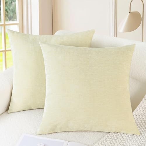 CaliTime Throw Pillow Covers Decorative 16 X 16 Inches Pack of 2 Cozy Chenille Cushion Cases for Couch Sofa Bed Living Room Home Beige - color: Beige, size: 16" x 16" (Pack of 2)
