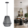 12 Inch Pendant Light, Hanging Ceiling Lamp with Handwoven Bamboo Basket Shade, Adjustable Pendant Fixture for Kitchen Island, Dining Room, Bedroom - color: Black