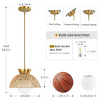 AIJIASI Rattan Pendant Light, 11.8" Hand Woven Boho Pendant Light Fixture with Milk Glass Globe, Gold Kitchen Pendant Lighting Over Island Adjustable Chandelier for Dining Room Hallway Foyer - color: Gold