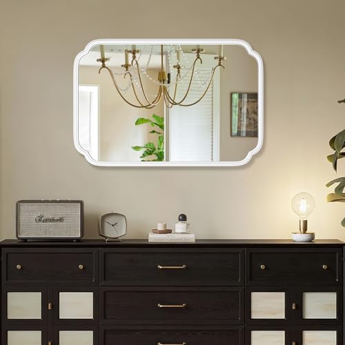 Ferytange White Bathroom Mirror for Wall 20×30 Inch - Multi-Size Durable Iron Frame, Shatterproof Glass, Versatile for Bathroom/Bedroom/Living Room Decor (Horizontal or Vertical Mount) - color: White, size: 30"L x 20"W