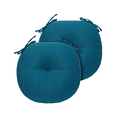 Bistro Chair Cushions 15 inch,Set of 2,Tufted Round Chair Cushions with Ties,15"x15"x4",Water Resistant Round Seat Cushion for Barstool Chairs,Patio Garden Kitchen Outdoor Furniture(Light Blue) - color: Light Blue, size: 15"x15"