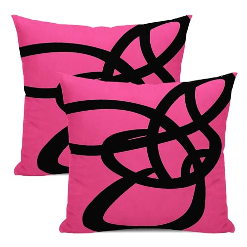 Black and Hot Pink Pillow Covers 16x16 Set of 2 Geometric Abstract Modern Art Line Throw Pillow Covers Modern Minimalist Decorative Square Linen Cushion Case Boho Decor for Home Sofa Outdoor - color: Hot Pink Abstract Art Line, size: 16" x 16" (Pack of 2)