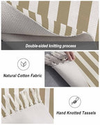 Khaki Stripes Kitchen Runner Rug 2'x4', Washable Woven Cotton Area Rug with Tassels Bathroom Hallway Rug, Farmhouse Brown Simple Vertical Striped Entryway Bedroom Rug Non Slip Throw Rug Carpet - color: Khaki, size: 2 x 4 ft