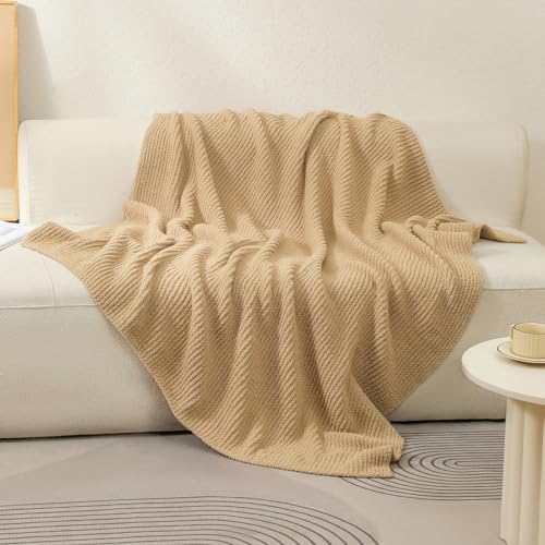 bearberry Soft Rib Knit Blanket Thin Warm & Breathable - Snuggly Minky Throw for Everyday Use, Travel, Chair | All-Season Machine Washable for Couches, Gifts, Family (Camel, 50”x60”) - color: Ribbed Knit Camel, size: Throw(50″x60″)